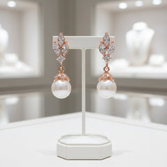 Cubic Zirconia Collection - Rose Gold Crystal Gem Earrings - RG -CZER356