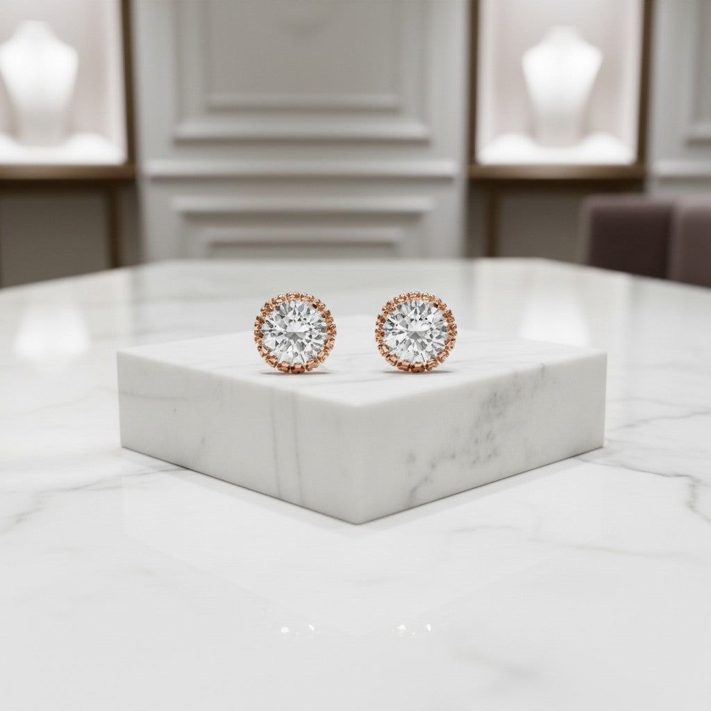 Cubic Zirconia Earrings - Rose Gold Sparkle Stud Earrings - CZER359 (RG)