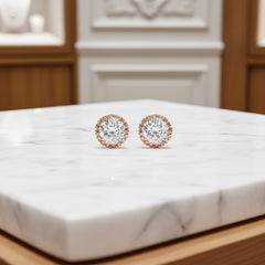 Cubic Zirconia Earrings - Rose Gold Sparkle Stud Earrings - CZER359 (RG)