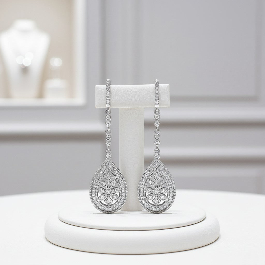 Cubic Zirconia Collection - Vintage Inspired Earrings - CZER386)