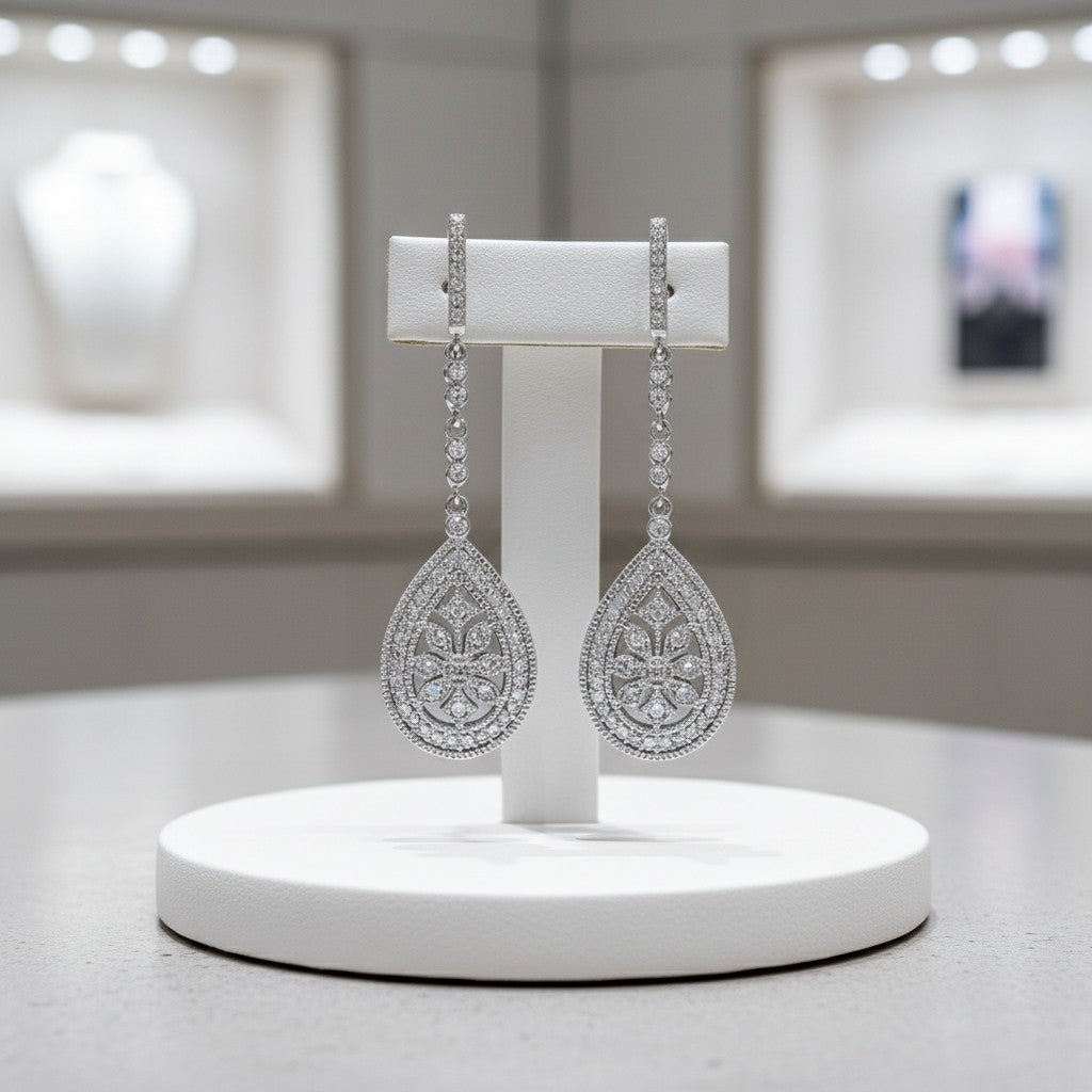 Cubic Zirconia Collection - Vintage Inspired Earrings - CZER386)