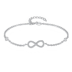 Cubic Zirconia Collection - Dainty  Infinity Bracelet - Silver (CZBRA20)