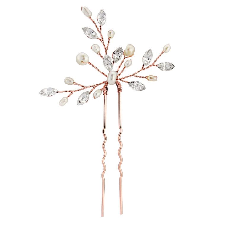 ROSE GOLD ELODIE CRYSTAL PEARL HAIR PINS - SASSB (HP44- ROSE GOLD)PAIR