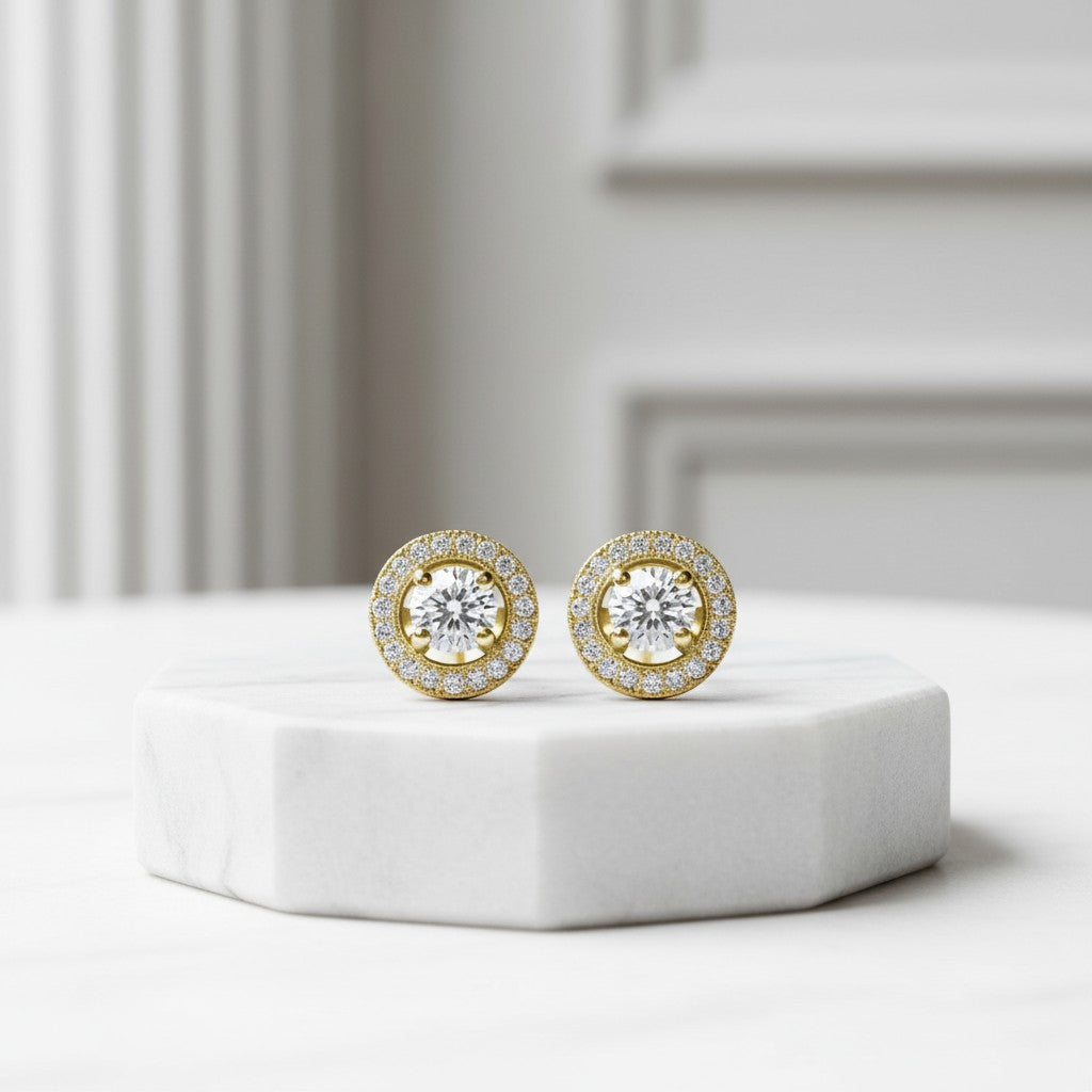 CUBIC ZIRCONIA COLLECTION - CZ CRYSTAL STUD EARRINGS GOLD- CZER357 (G)