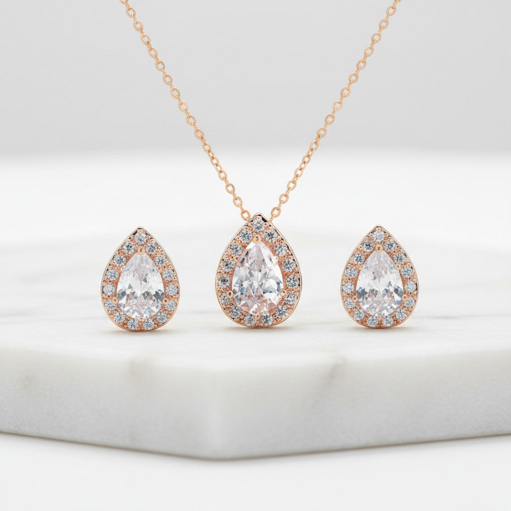 CUBIC ZIRCONIA COLLECTION - Dainty Gem Necklace Set - ROSE GOLD  CZNK34