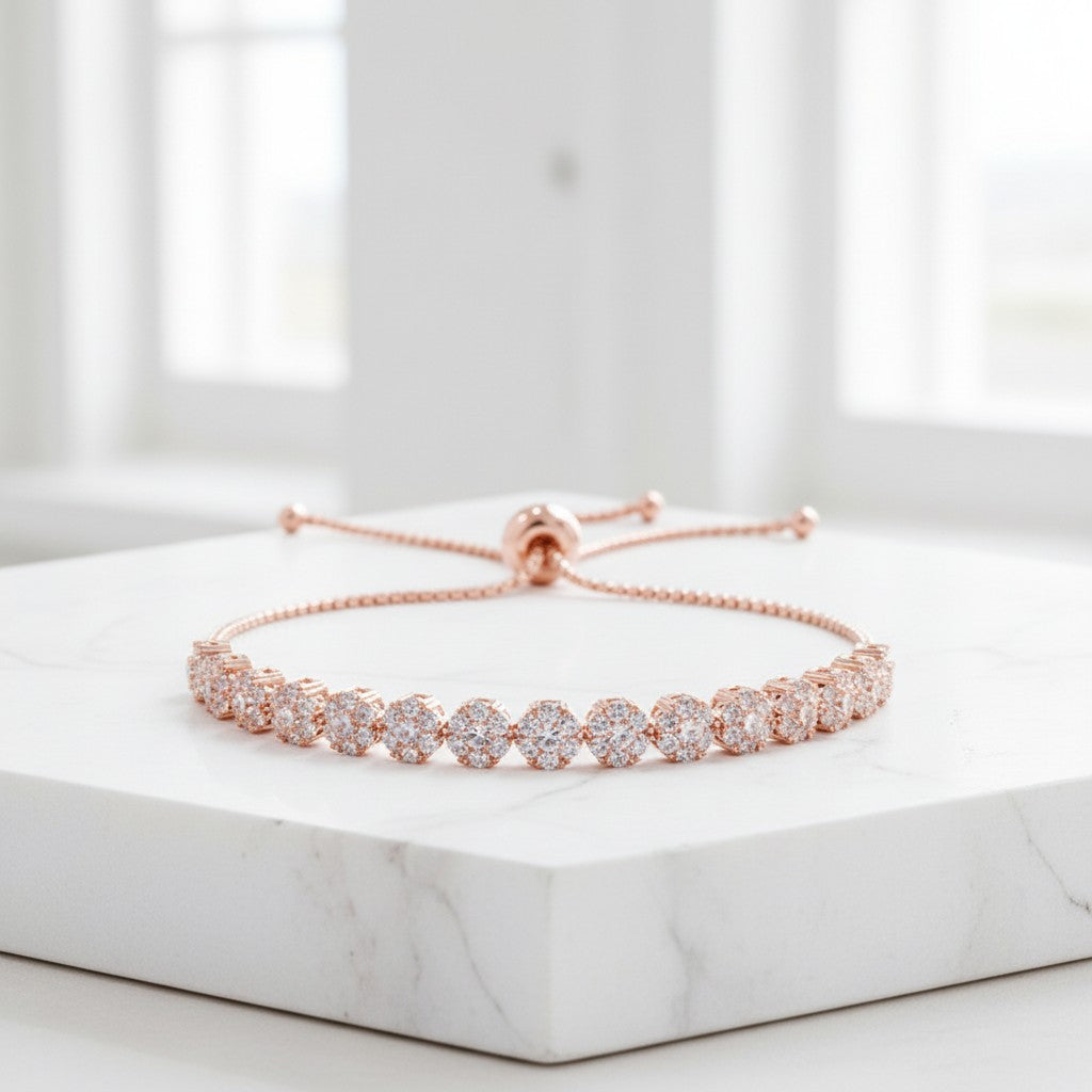 Dainty CZ Bracelet -Rose Gold - Adjustable (CZBRA22)