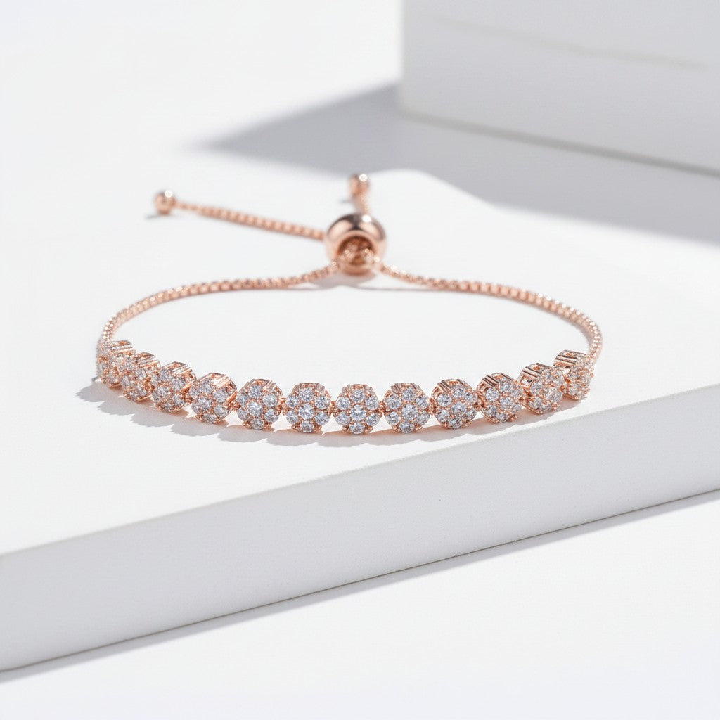 Dainty CZ Bracelet -Rose Gold - Adjustable (CZBRA22)