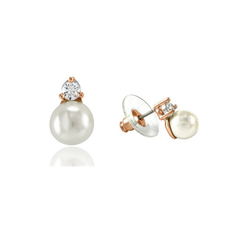 Cubic Zirconia Collection - Dainty Pearl Earrings - ER327 ROSE GOLD