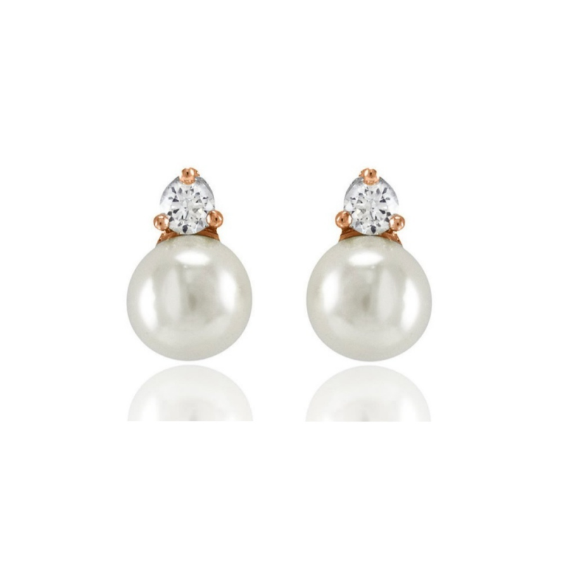 Cubic Zirconia Collection - Dainty Pearl Earrings - ER327 ROSE GOLD