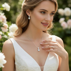 Cubic Zirconia Collection - Dazzling Crystal Drop Necklace Set RG- (CZNK55) ROSE GOLD