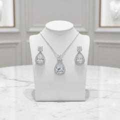 Cubic Zirconia Collection - Dazzling Crystal Drop Necklace Set - (CZNK55)