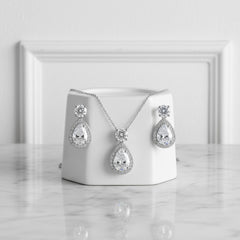 Cubic Zirconia Collection - Dazzling Crystal Drop Necklace Set - (CZNK55)