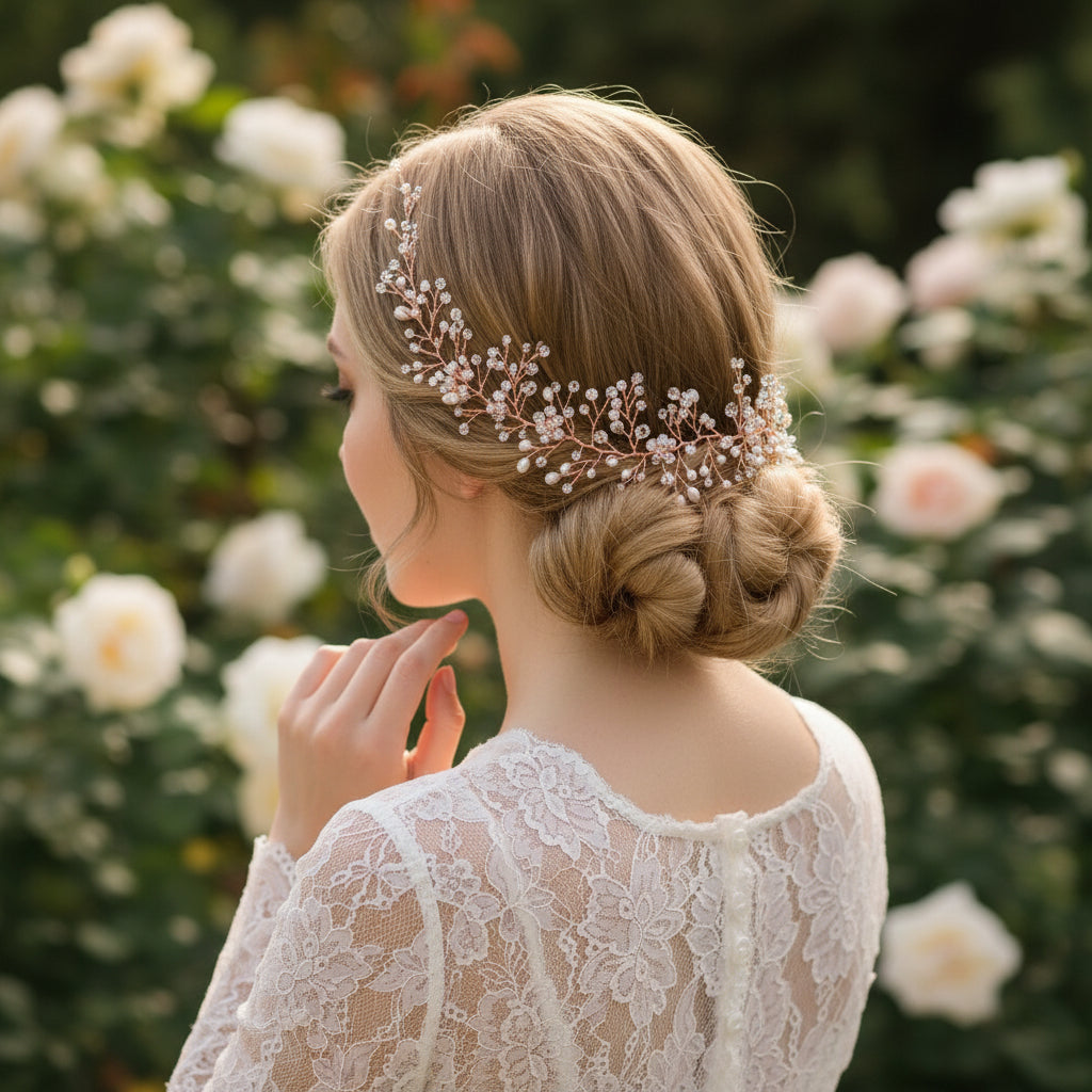 Athena Collection - Crystal Shimmer Hair Vine - (HP137) Rose Gold