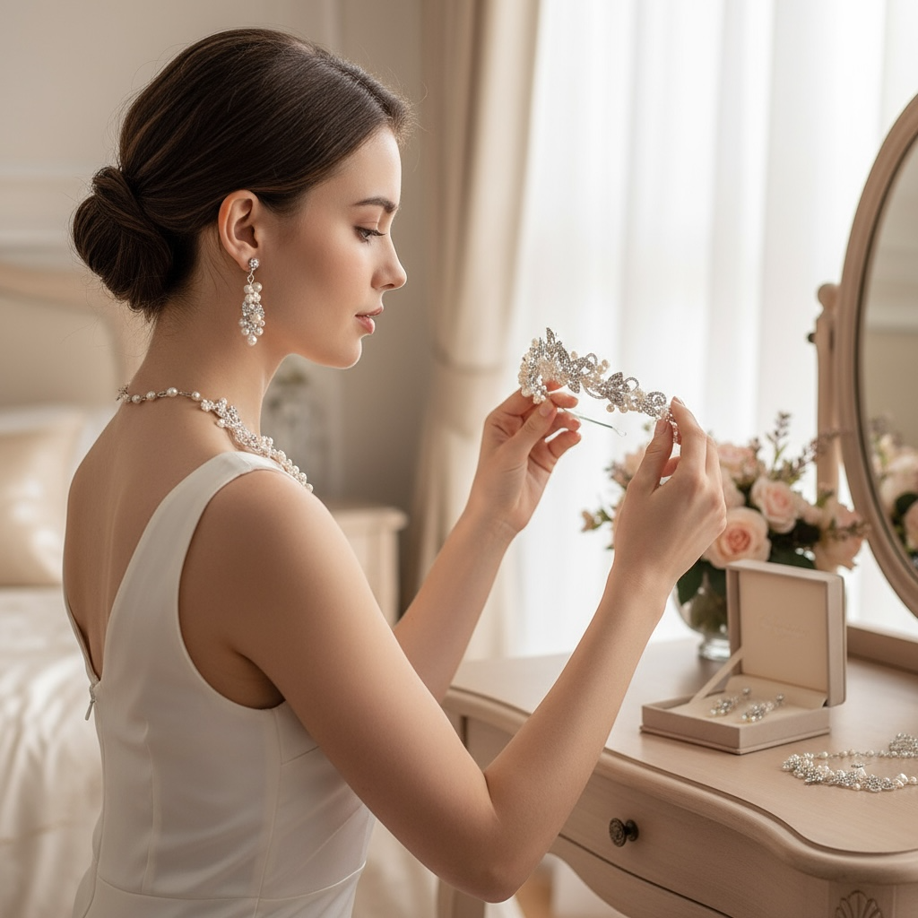 ATHENA COLLECTION - Exquisite Pearl Tiara Set - Ivory