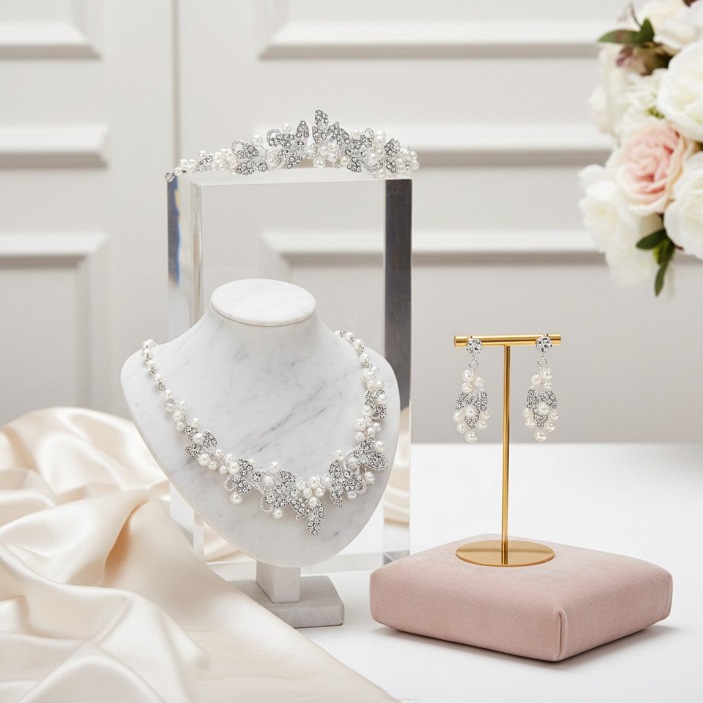 ATHENA COLLECTION - Exquisite Pearl Tiara Set - Ivory