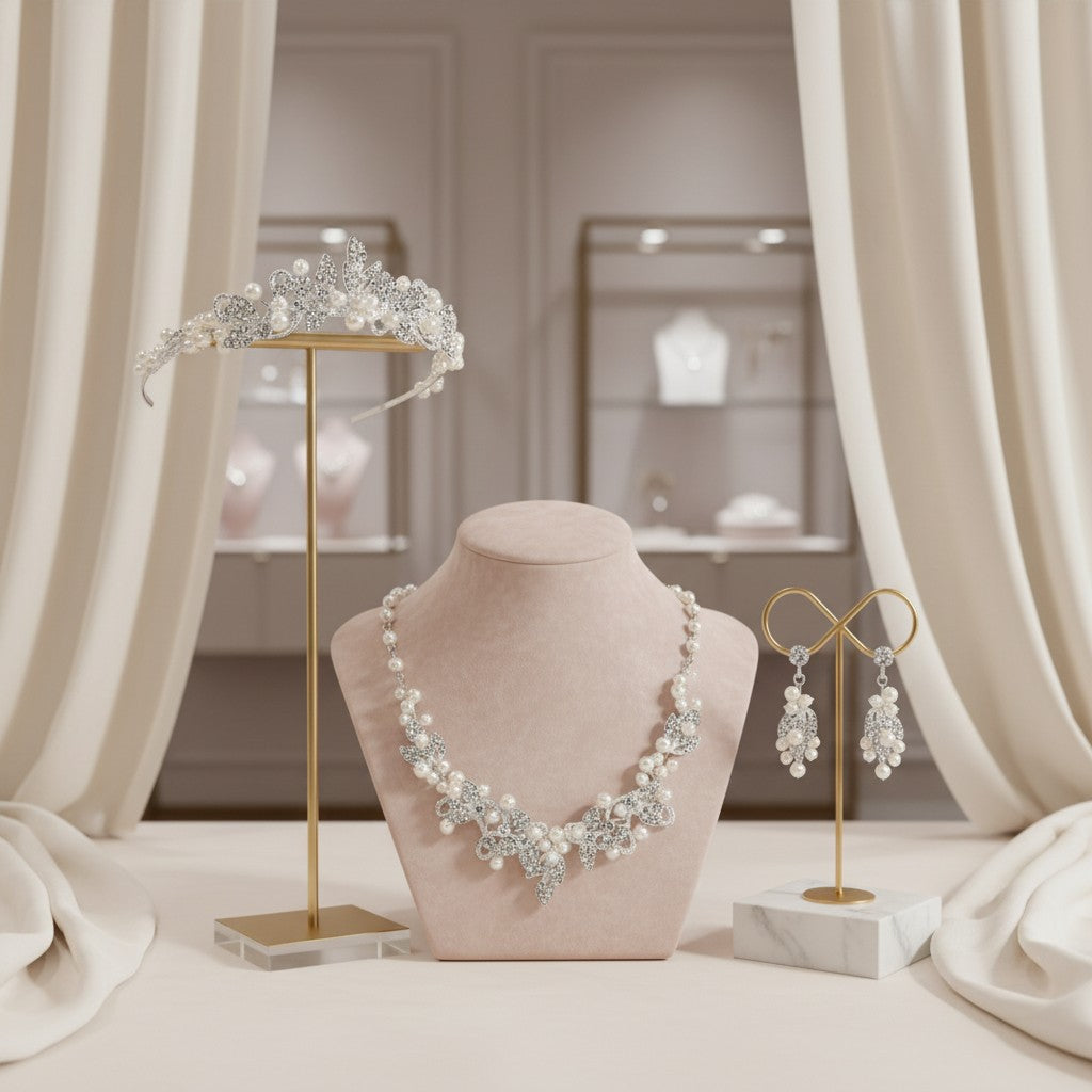 ATHENA COLLECTION - Exquisite Pearl Tiara Set - Ivory