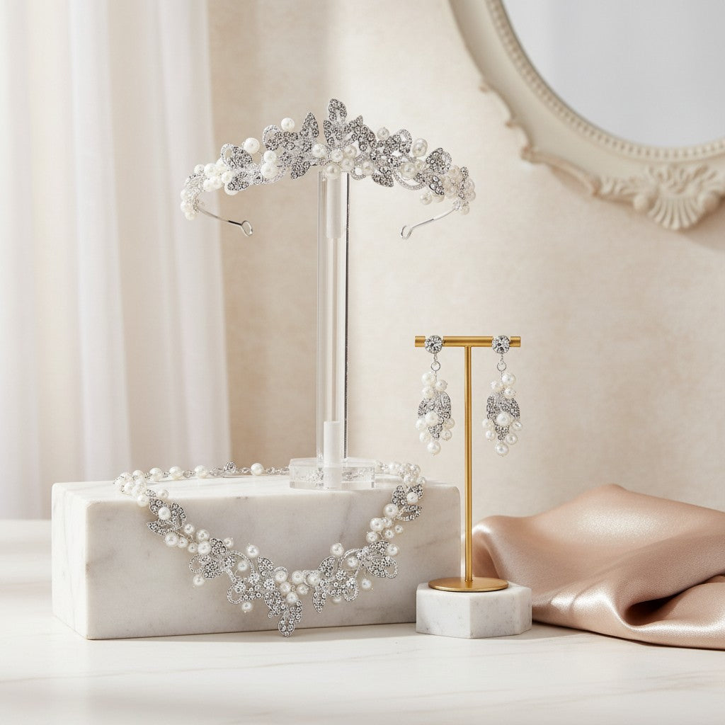 ATHENA COLLECTION - Exquisite Pearl Tiara Set - Ivory