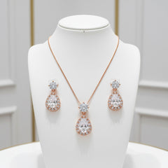 Cubic Zirconia Collection - Dazzling Crystal Drop Necklace Set RG- (CZNK55) ROSE GOLD
