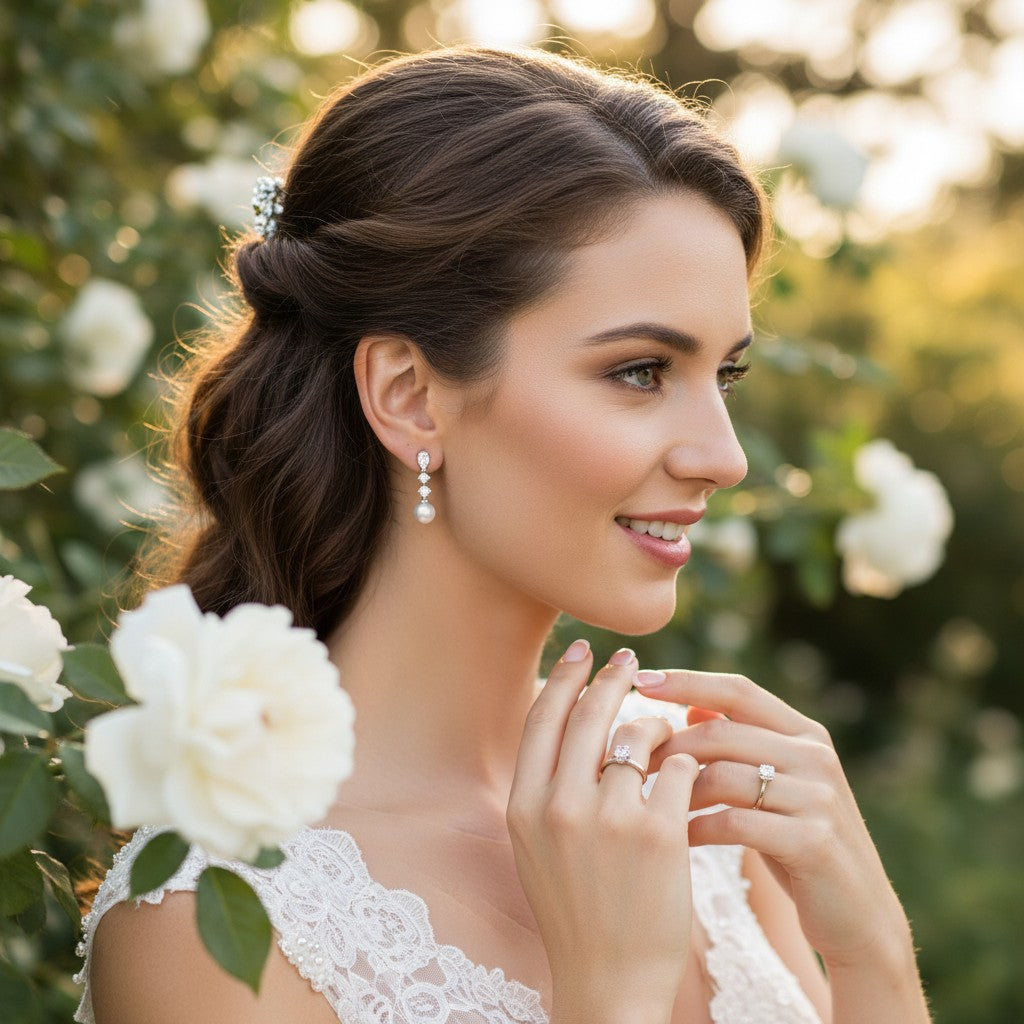 Cubic Ziconia  Collection - Simply Sparkle Pearl Earrings - CZER391