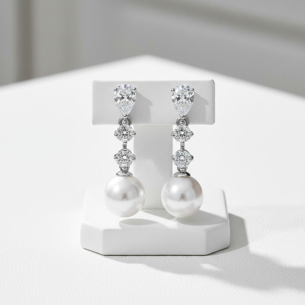 Cubic Ziconia  Collection - Simply Sparkle Pearl Earrings - CZER391