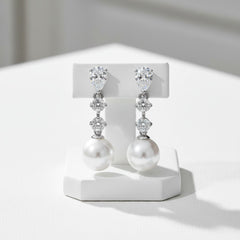 Cubic Ziconia  Collection - Simply Sparkle Pearl Earrings - CZER391