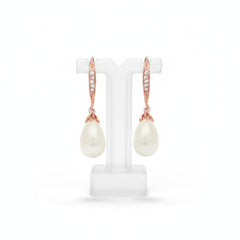 CUBIC ZIRCONIA COLLECTION - CHIC PEARL DROP EARRINGS - CZER392 (ROSE GOLD)