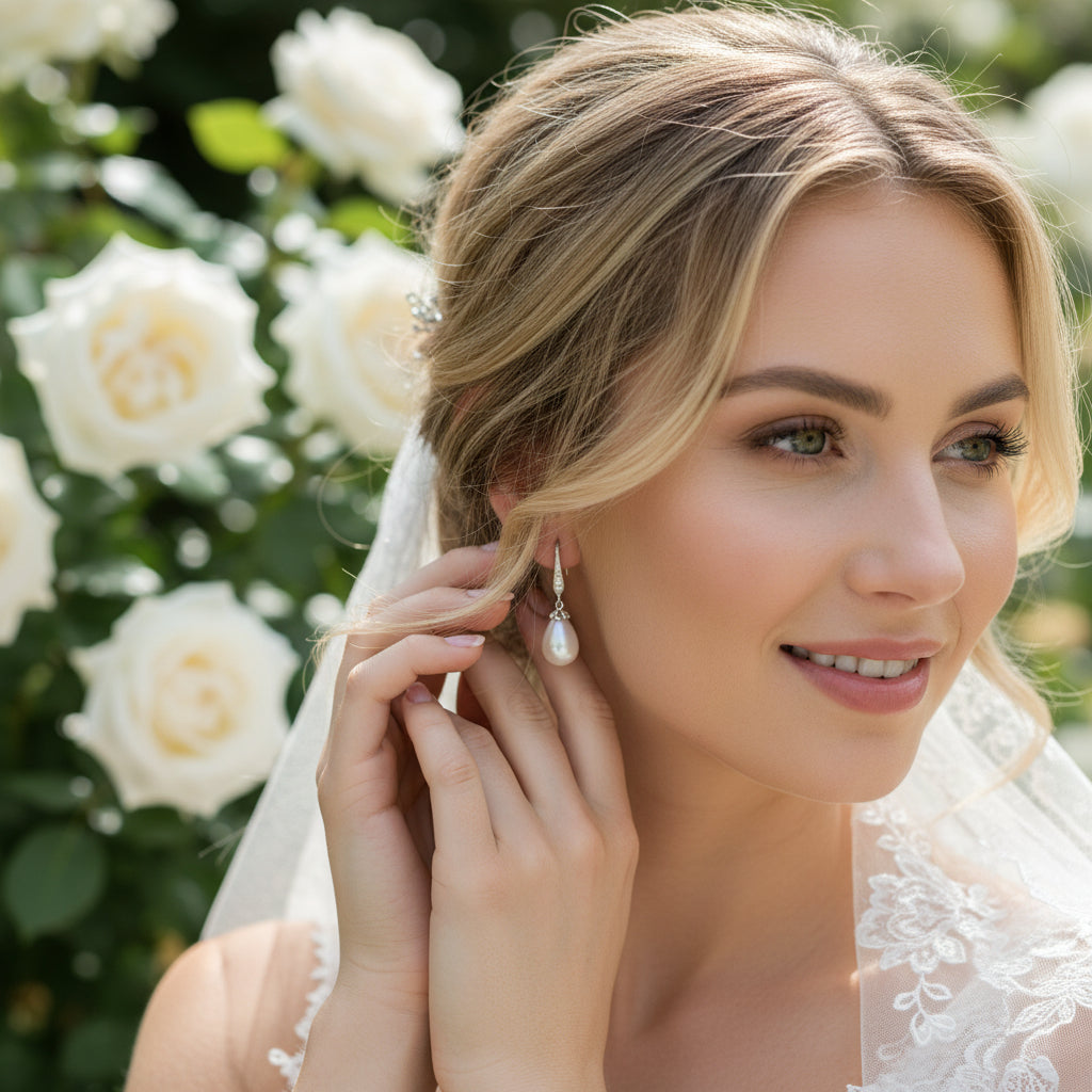 CUBIC ZIRCONIA COLLECTION - CHIC PEARL DROP EARRINGS - CZER392 (SILVER)