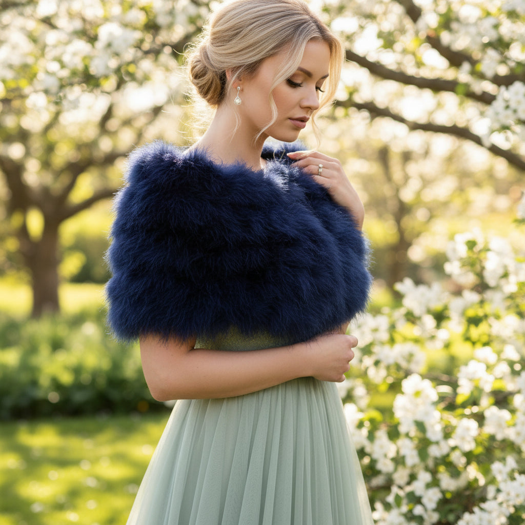 MARABOU FEATHER WRAP - NAVY  BLUE (SG5)