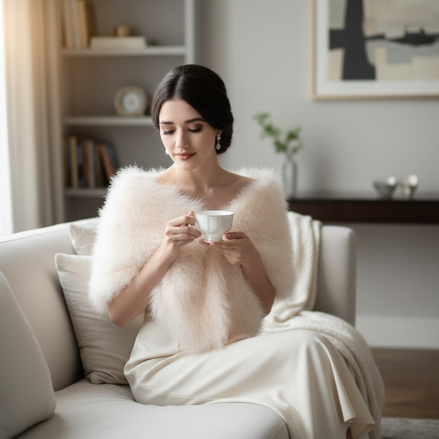 MARABOU FEATHER WRAP - IVORY (SG5)