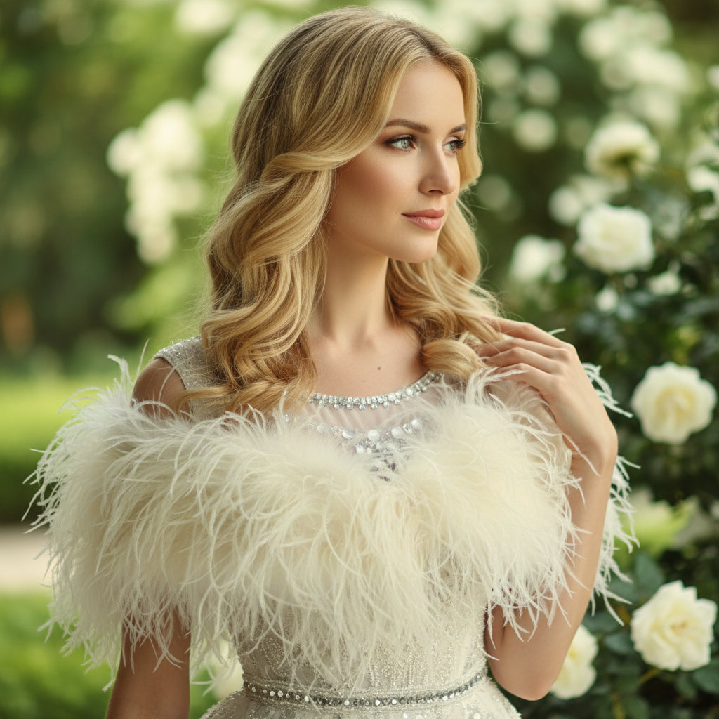 OSTRICH FEATHER STOLE - SASSB- IVORY SG7