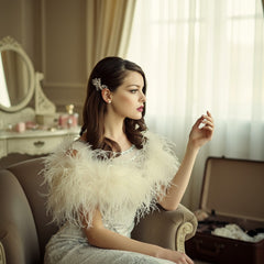 OSTRICH FEATHER STOLE - SASSB- IVORY SG7
