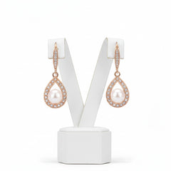 CUBIC ZIRCONIA EARRINGS - PRECIOUS PEARL EARRINGS  -CZER306 ROSE GOLD