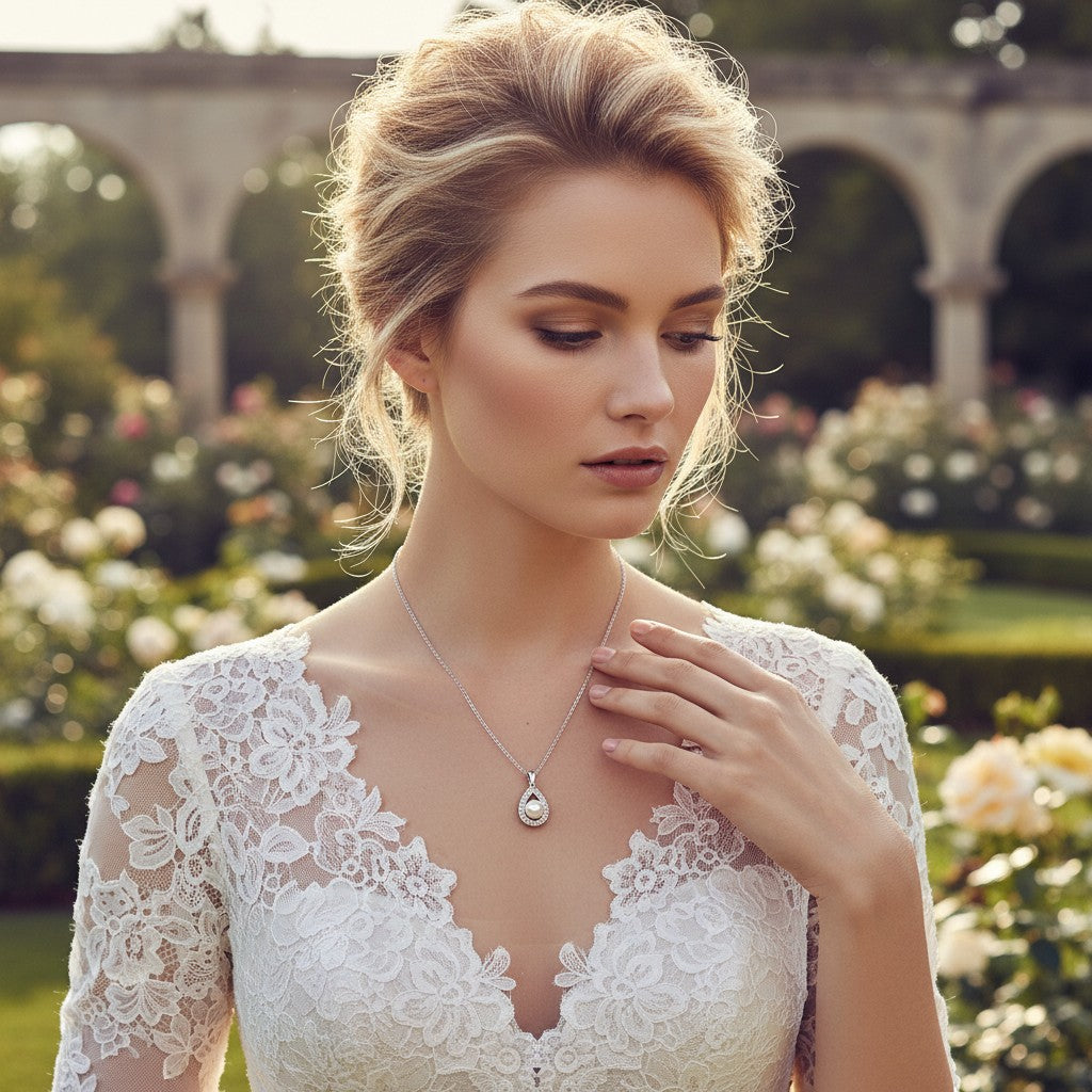 CUBIC ZIRCONIA COLLECTION -PRECIOUS PEARL NECKLACE  CZNK59 (SILVER)