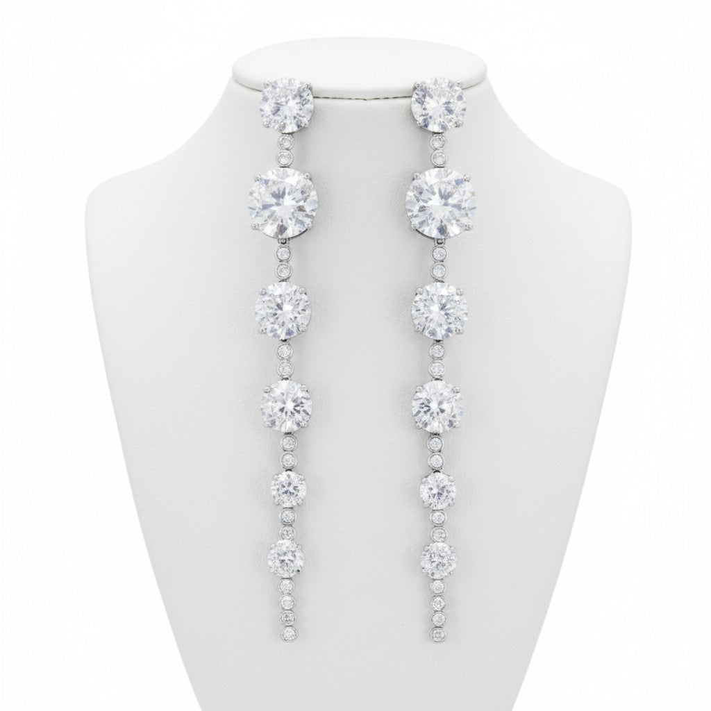 CUBIC ZIRCONIA COLLECTION - SHIMMERING CRYSTAL DROP EARRINGS - CZER843 SILVER