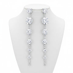 CUBIC ZIRCONIA COLLECTION - SHIMMERING CRYSTAL DROP EARRINGS - CZER843 SILVER