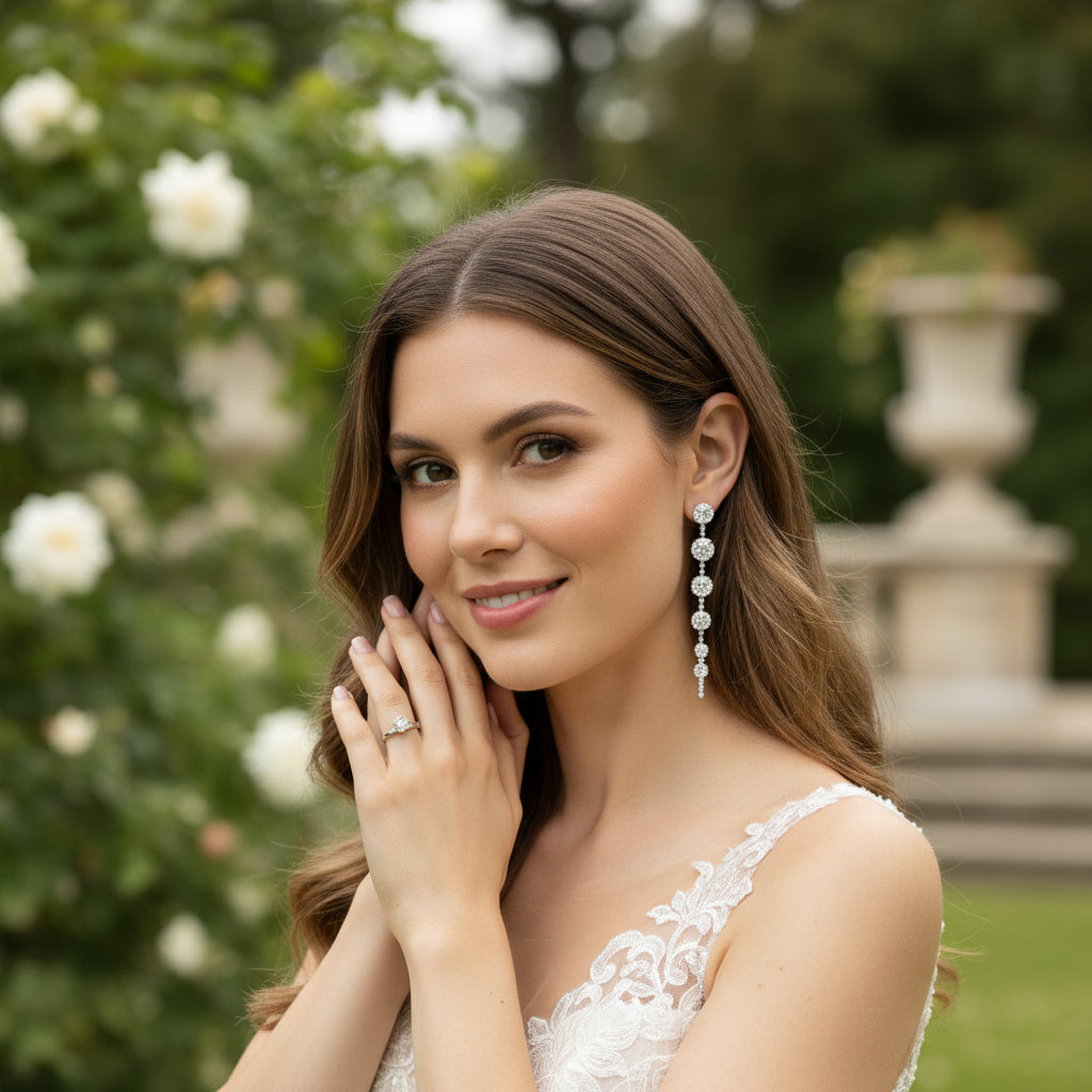 CUBIC ZIRCONIA COLLECTION - SHIMMERING CRYSTAL DROP EARRINGS - CZER843 SILVER