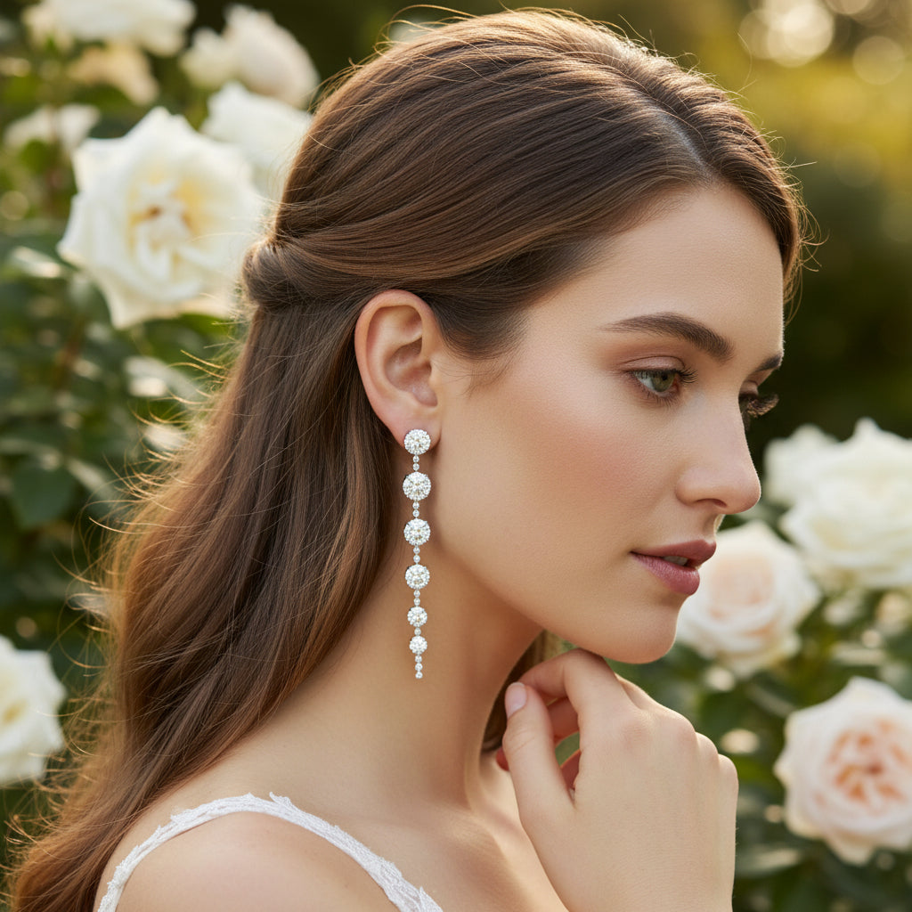 CUBIC ZIRCONIA COLLECTION - SHIMMERING CRYSTAL DROP EARRINGS - CZER843 SILVER
