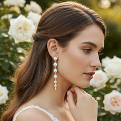 CUBIC ZIRCONIA COLLECTION - SHIMMERING CRYSTAL DROP EARRINGS - CZER843 SILVER