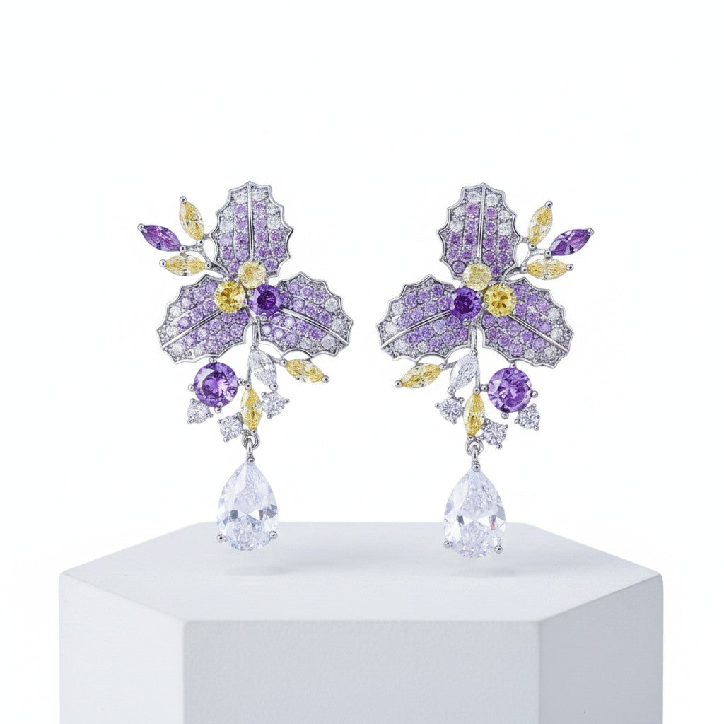 CUBIC ZIRCONIA COLLECTION - PURPLE DIVINE EARRINGS - CZER845