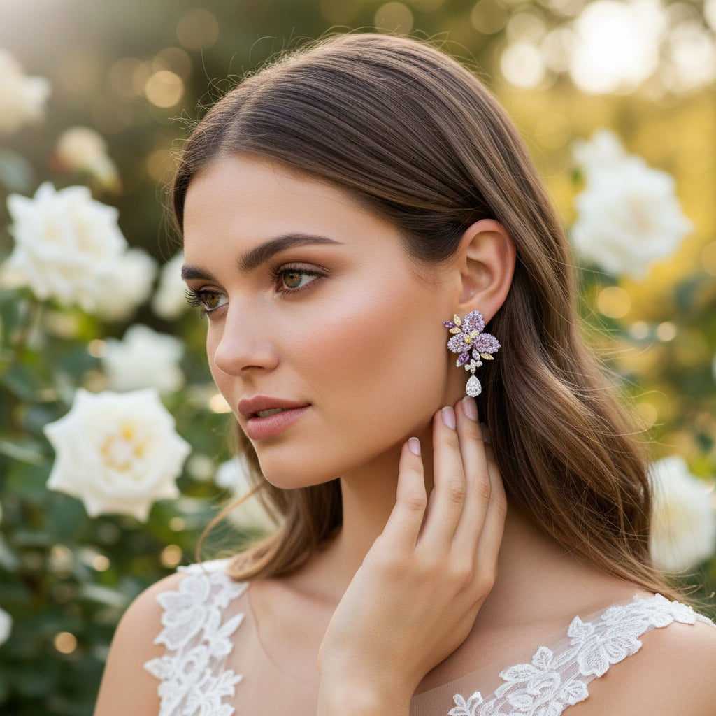 CUBIC ZIRCONIA COLLECTION - PURPLE DIVINE EARRINGS - CZER845