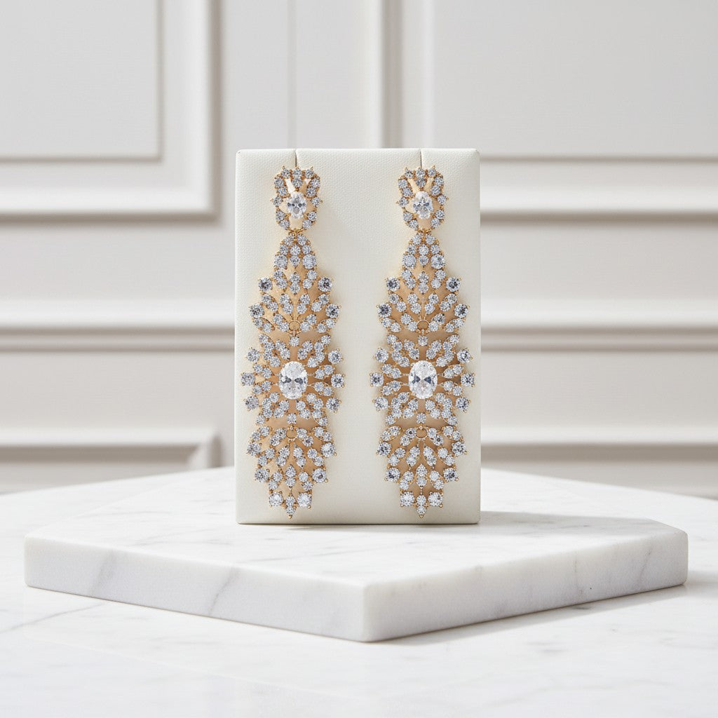 CUBIC ZIRCONIA COLLECTION - EXQUISITE STARLET EARRINGS - CZER846 - GOLD