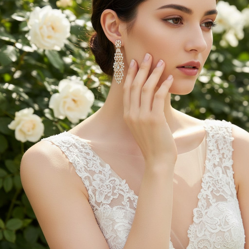 CUBIC ZIRCONIA COLLECTION - EXQUISITE STARLET EARRINGS - CZER846 - GOLD