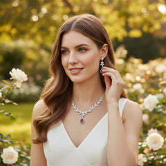 CUBIC ZIRCONIA COLLECTION - CRYSTAL SHIMMER NECKLACE - CZNK222 RED