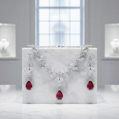 CUBIC ZIRCONIA COLLECTION - CRYSTAL SHIMMER NECKLACE - CZNK222 RED