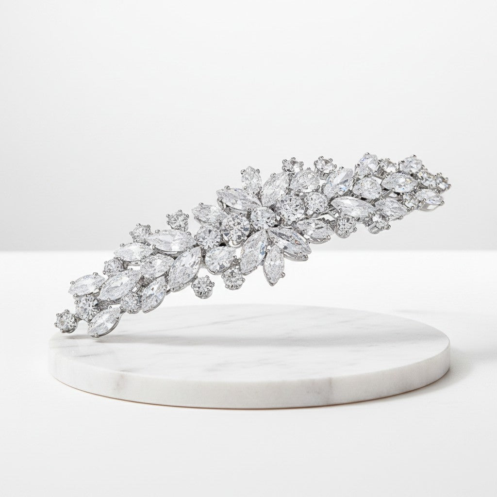 CUBIC ZIRCONIA COLLECTION - GLAM STARLET HAIR CLIP - SILVER CLIP777 SILVER