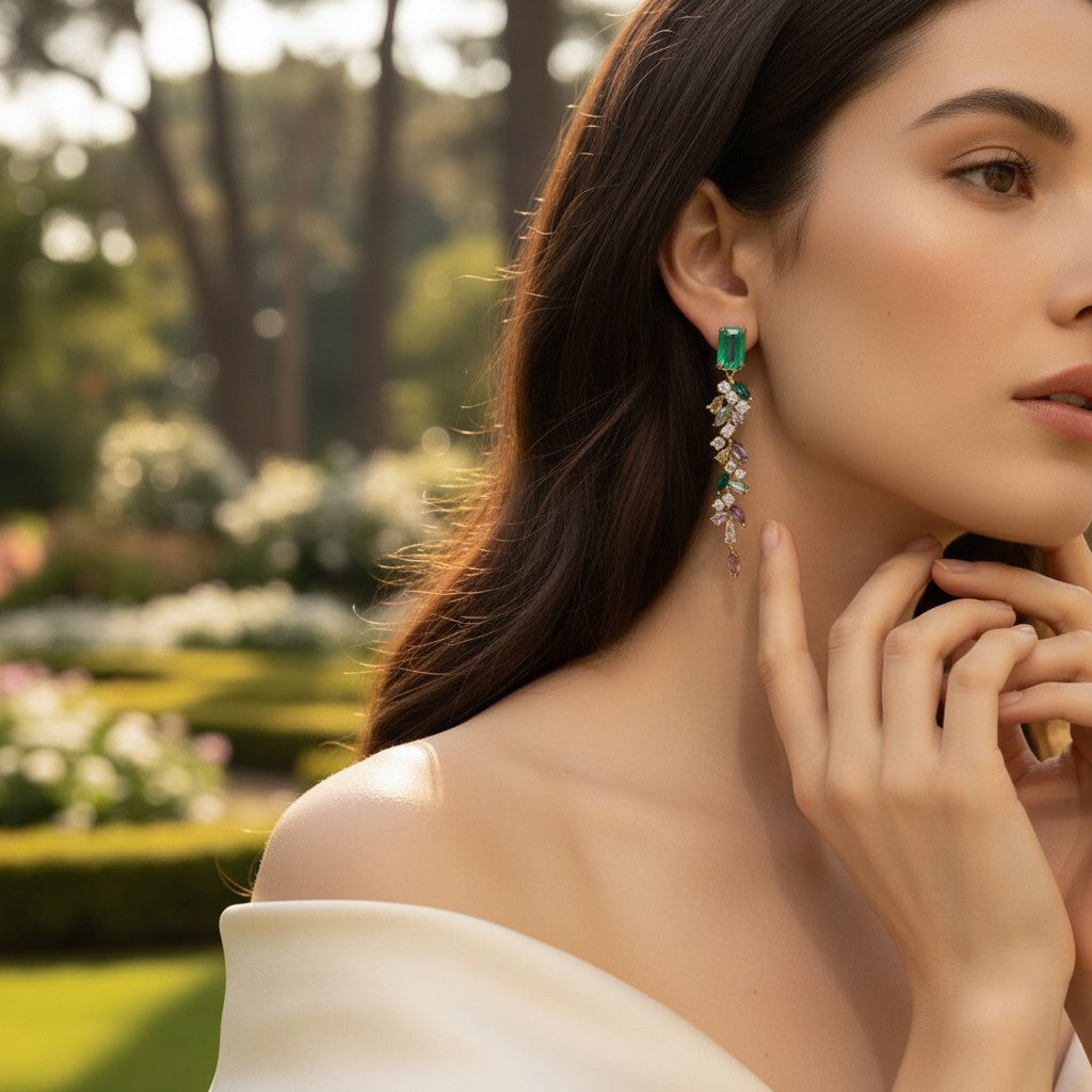 CUBIC ZIRCONIA COLLECTION - EXTRAVAGANCE DROP EARRINGS -CZER847 GOLD