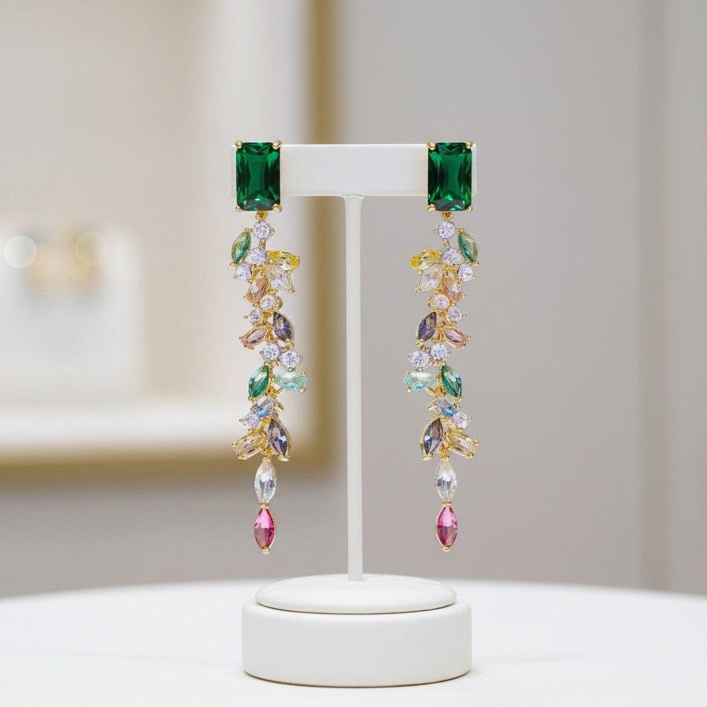 CUBIC ZIRCONIA COLLECTION - EXTRAVAGANCE DROP EARRINGS -CZER847 GOLD
