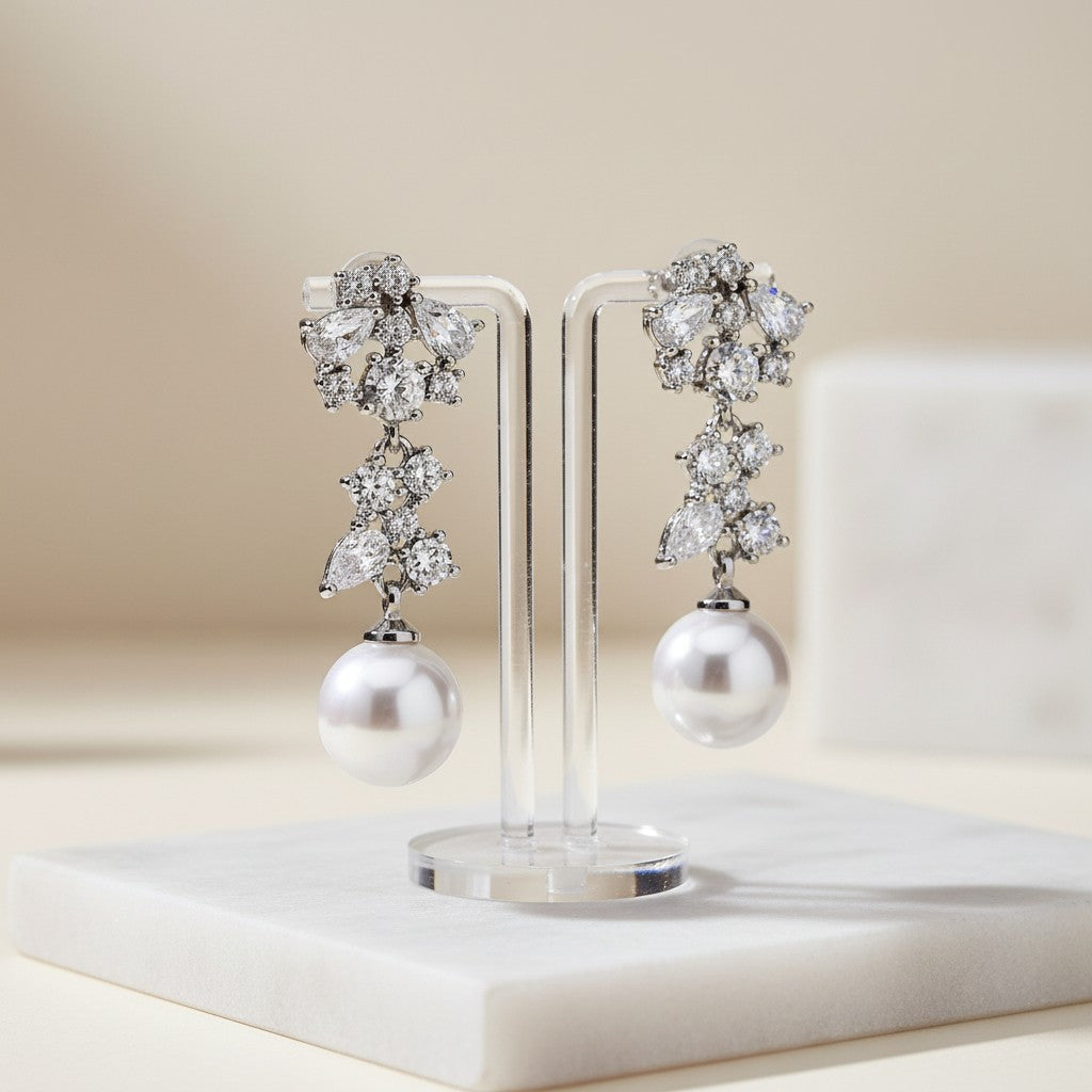 CUBIC ZIRCONIA COLLECTION - CAPTIVATING PEARL EARRINGS - CZER849 SILVER