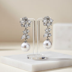 CUBIC ZIRCONIA COLLECTION - CAPTIVATING PEARL EARRINGS - CZER849 SILVER
