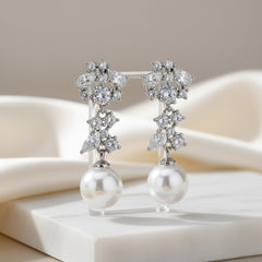 CUBIC ZIRCONIA COLLECTION - CAPTIVATING PEARL EARRINGS - CZER849 SILVER